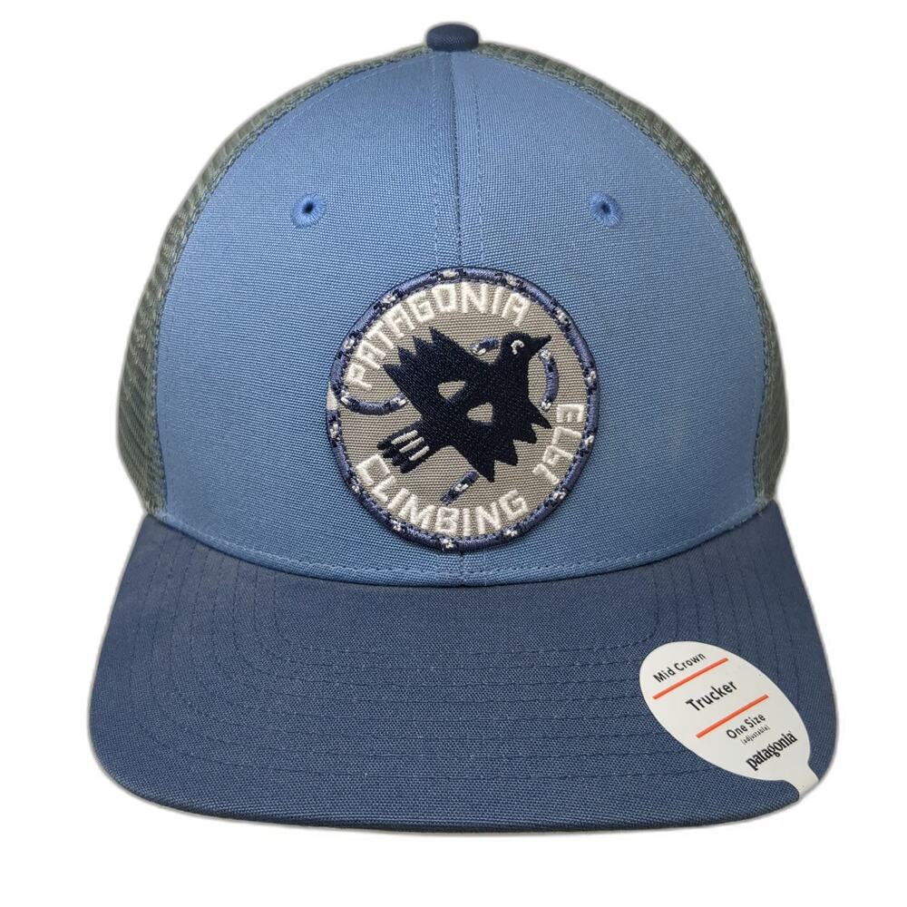 Patagonia Trucker Hat Blue One Size Climbing Bird Patch Mesh Back Snapback